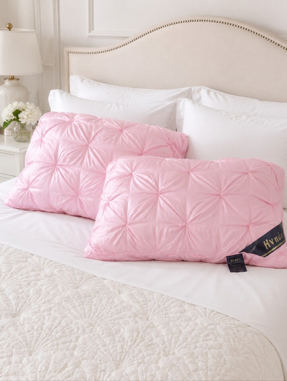 2 Hvnde Pink Pintuck Decorative Pillow Pair